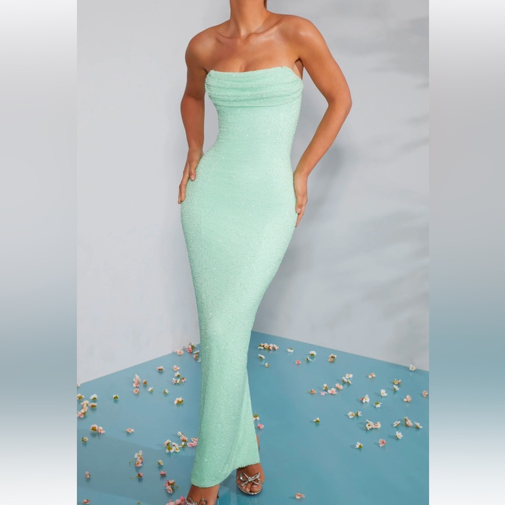 Oh Polly Strapless Mint Green Maxi Dress